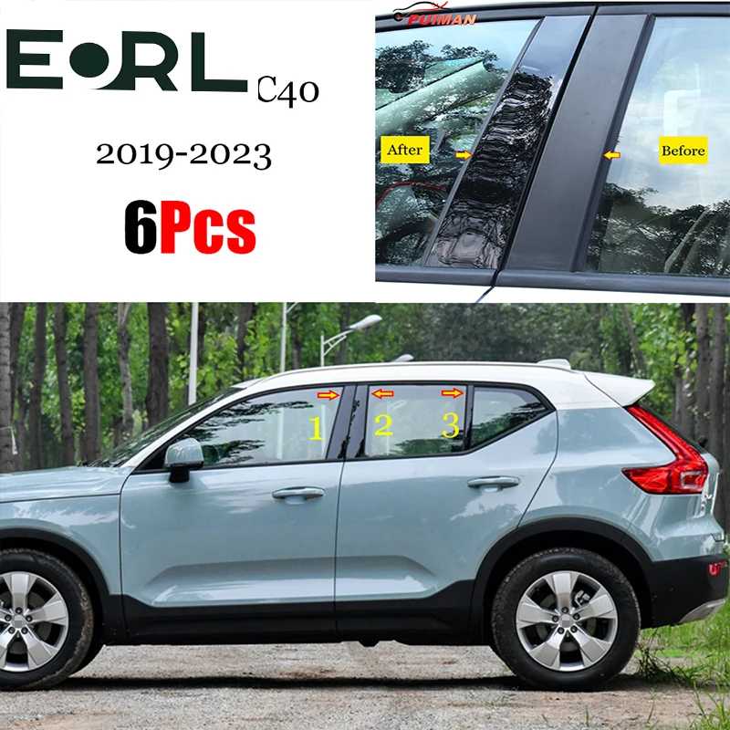 

New Arrival 6PCS Polished Pillar Posts Fit For Volvo XC40 2019 - 2023 Window Trim Cover BC Column Sticker