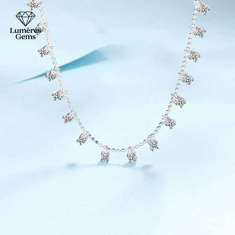 

Women's Platinum PT950 3/9CT Moissanite Necklace Sparkling round Cut Pendant Wedding Jewelry Clavicular Chain