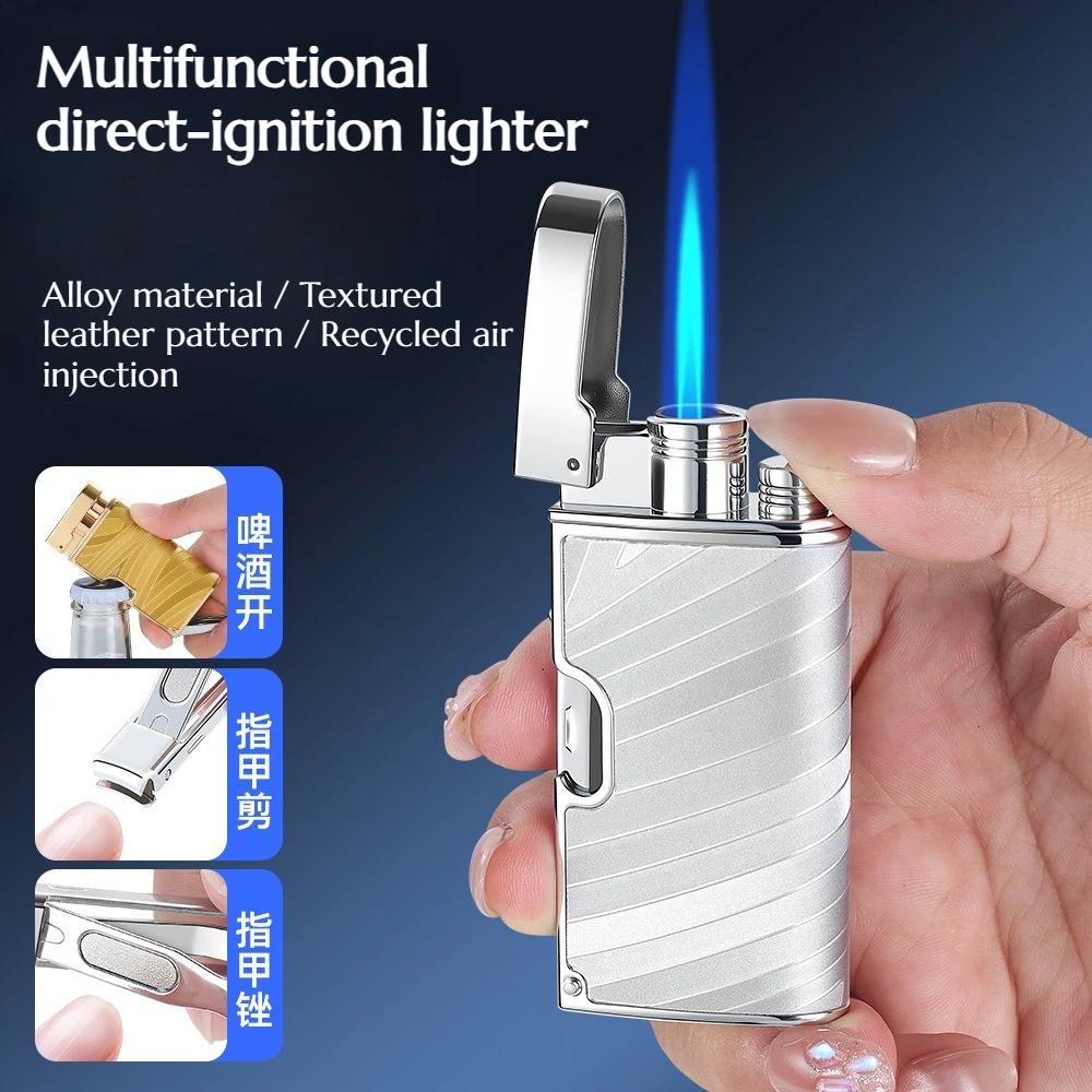 

Creative Multi-functional Metal Direct-fired Cigar Lighter Wind-proof Blue Flame Bottle Opener Lighter Men's Gift