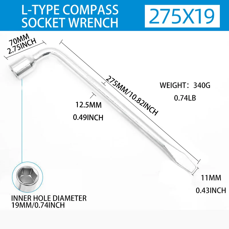 Klucz do koło zapasowe samochodu-typ L sześciokątna głowica 17/19/21mm szczelinowe gniazdo końcowe narzędzie do naprawy, standardowy klucz do opon