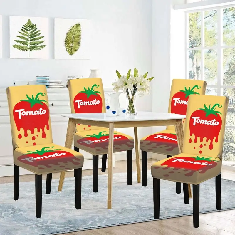 

Flat print dining chair cover Vivid red tomato pattern, reusable, washable, home dining chair cover