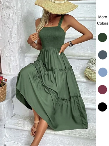 Vestido lencero sin mangas con dobladillo con volantes y busto fruncido para mujer - Vestido sexy ajustado con tirantes de tubo para fiesta y playa