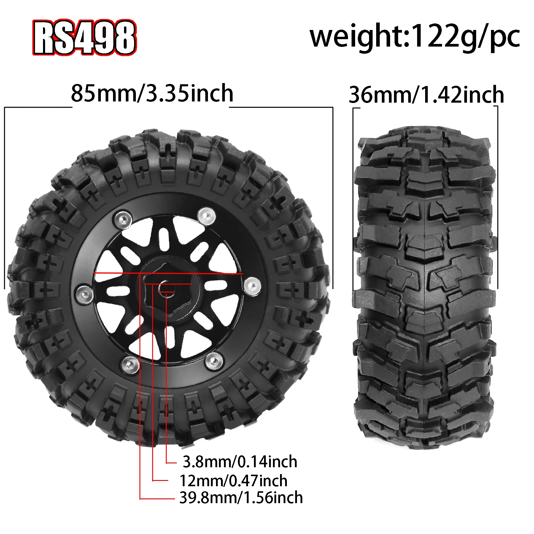 4 szt. opon 85 mm z metalowymi felgami do samochodów RC Crawler 1/10 TRX4 TRX6 SCX10 SCX10 II 90046 SCX10 III AXI03007 Gen7/8 D90 VS4-10