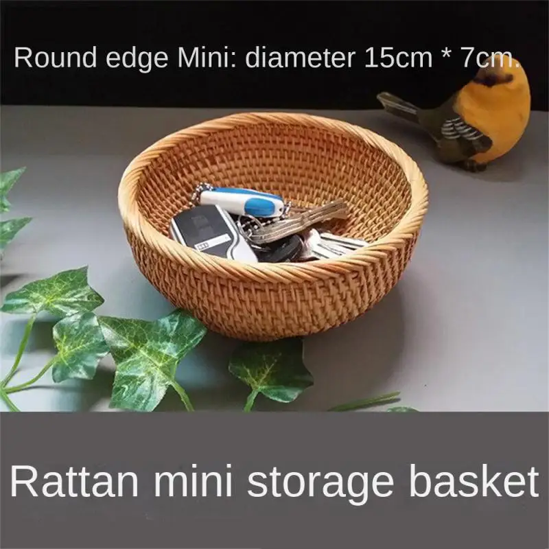 Handwoven Rectangular Rattan Wicker Basket Fruit Tea Snack Bread Picnic Cosmetic Storage Box Kitchen Supplies Household Tools