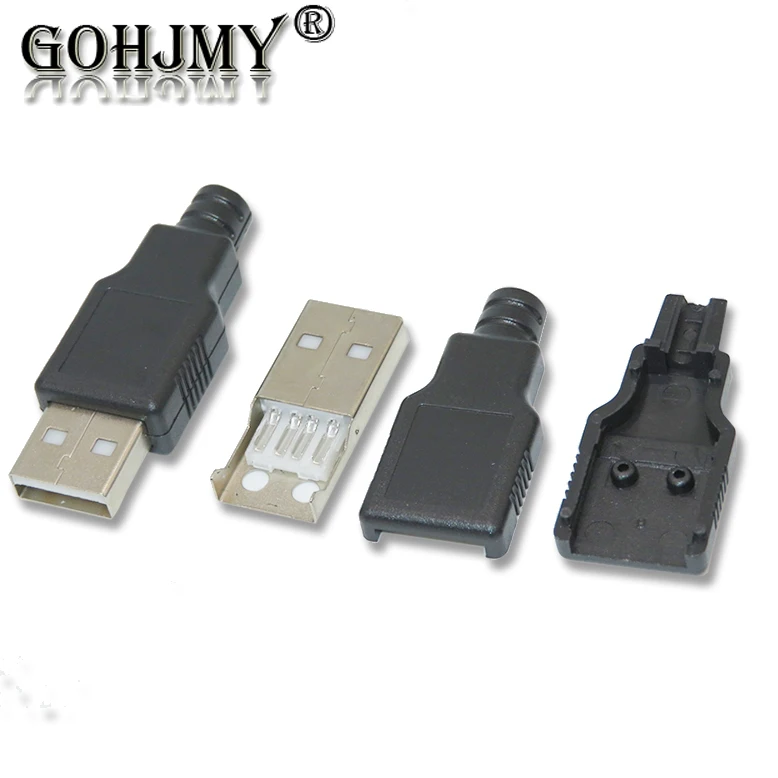 10pcs USB Type A Male Female 4 Pin Plug Socket Connector With Black Plastic Cover DIY Kits Type-A
