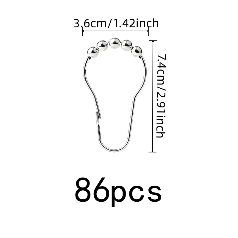 86 pcs Smooth Rolling Gourd Shower Rings, Anti-Drop Design, Closet Wardrobe & Bedroom Window, No Tools Quick Install
