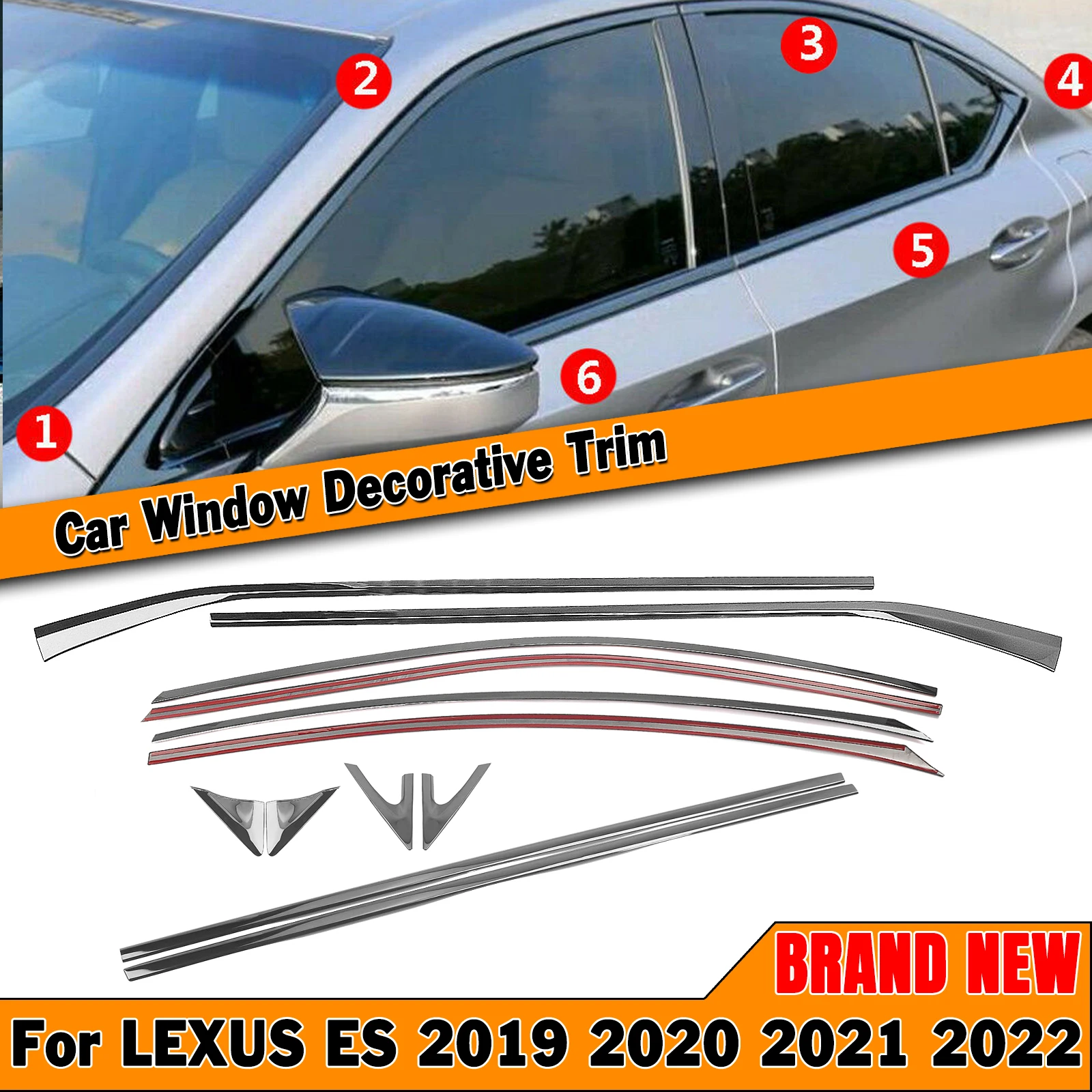 

For Lexus ES 2019-2022 ES300h ES350 12pcs Car Exterior Window Strip Trim Decorative Cover Titanium Black Windshield Seal Shield