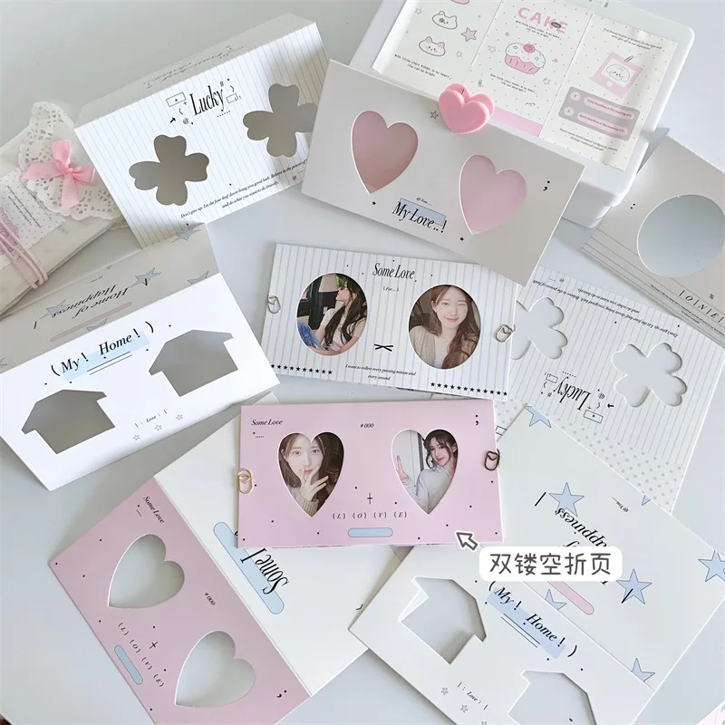 

10 Pcs/Pack Mini Pink Hollow Fold Card Holder Album Photo Card Decorative Materials DIY Kpop Idol Card Deco Supplies