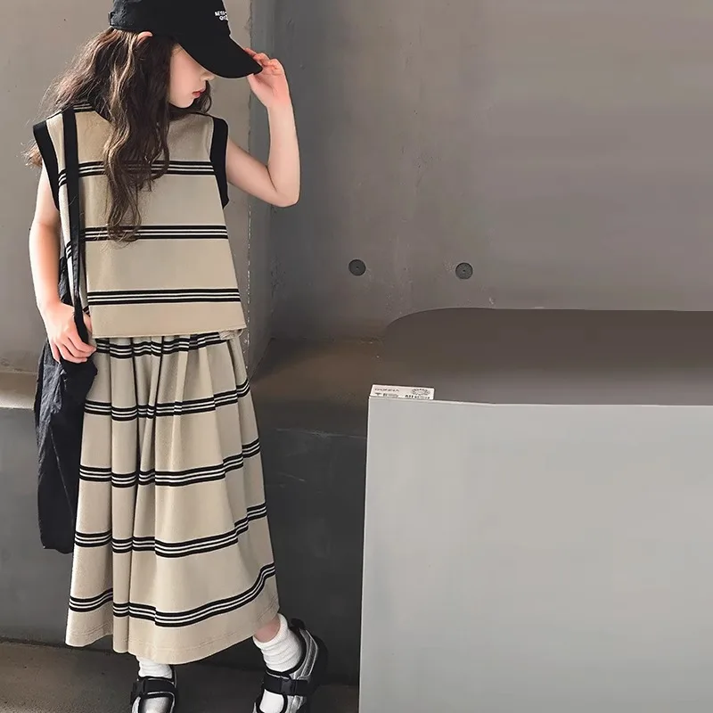 26 Spring Summer Girls Outfit Fashion Stylish Sleeveless 2piece Set Clothes Children Vest Loose Soft Wide-Leg Pants 10-18 Years