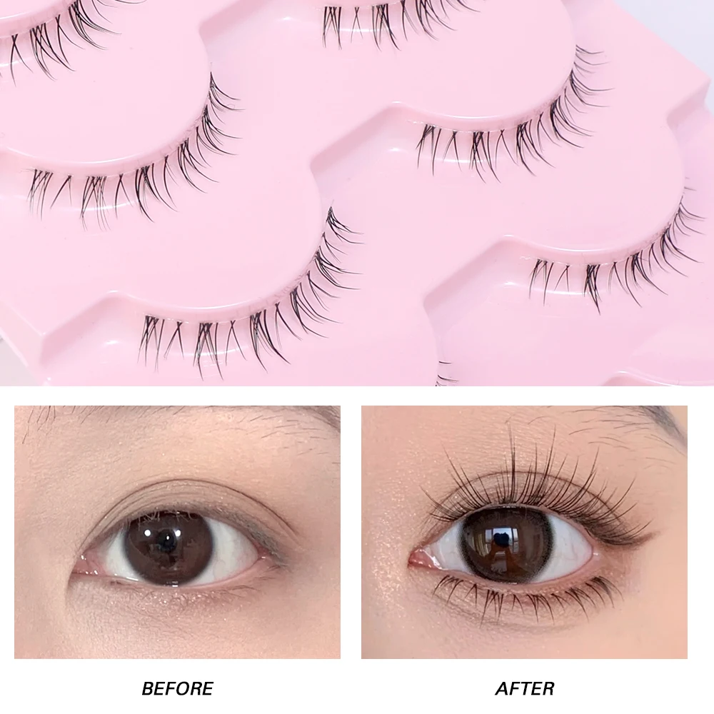 5 Pairs Under Eye Lashes Korean Girl Clear Stems Fake Eyelashes Lightweight Natural Wispy False Eye Lashes Makeup Cosplay Tools