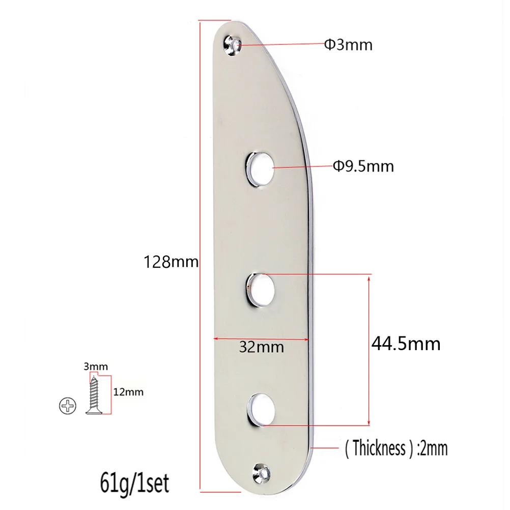 3 Holes Metal Electric Guitar Bridge Control Plate for TL Style Bass Guitar GE214 (Silver)