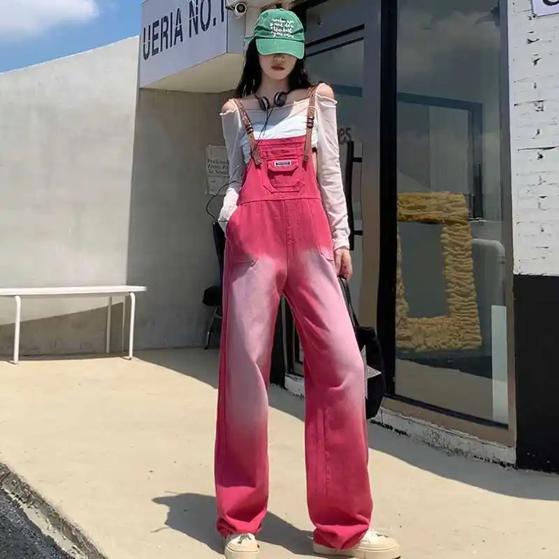 

Strap pants female Autumn attire New Sweet Cool Spicy girl style Appear thin Straight cylinder Wide leg pants Pitaya jeans woman