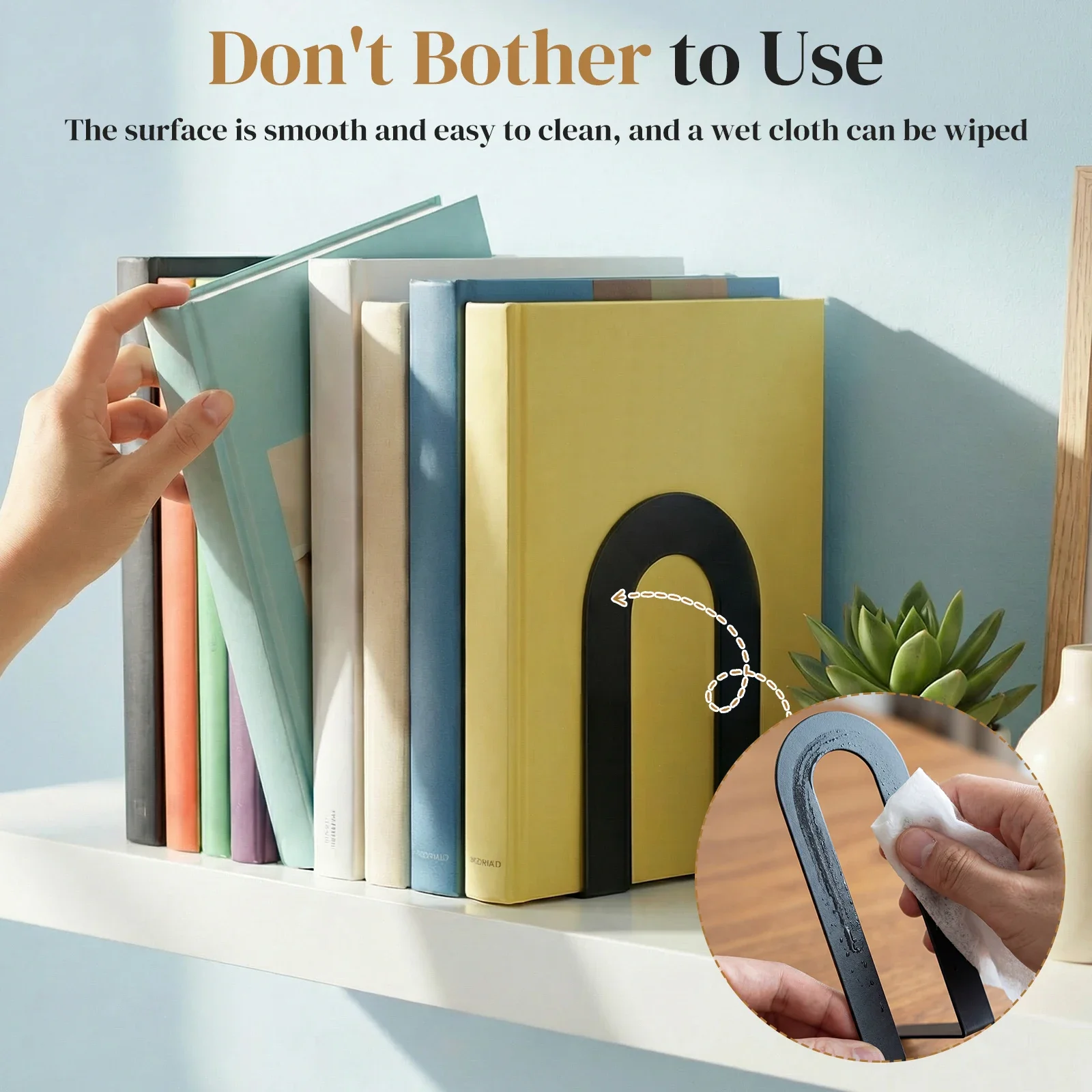 6Pcs Metal Bookends Set Compact Stable Book Holder Minimalist Book Stopper Desktop Storage Accessory for Home Office Decoration