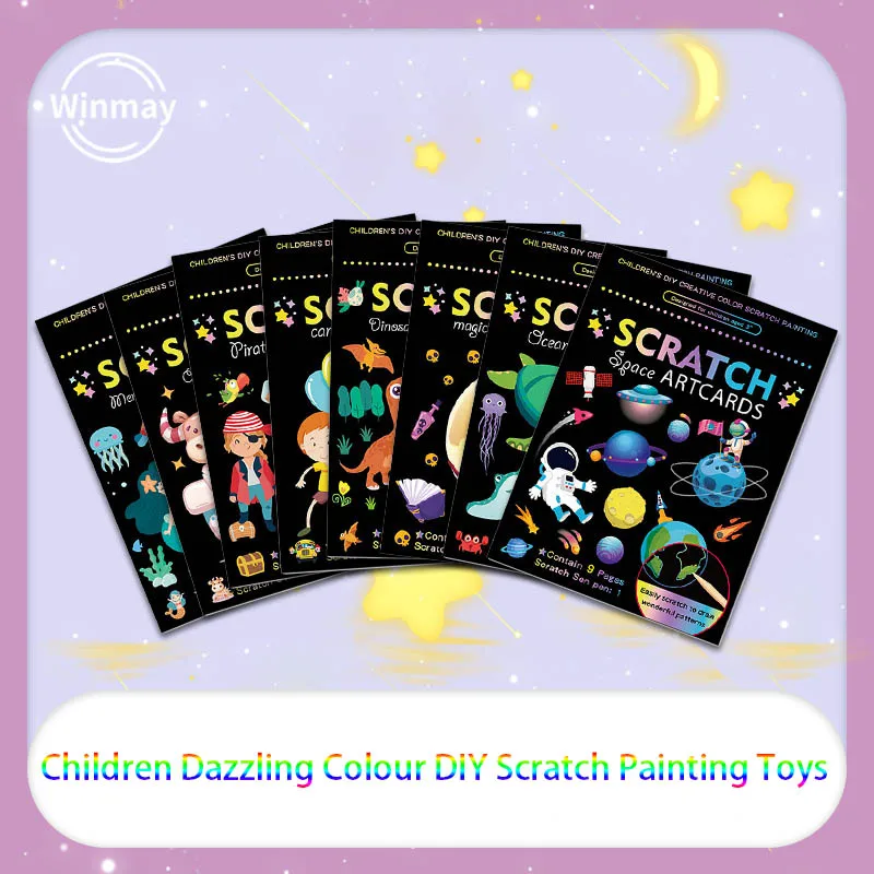 Juguete de pintura para rayar DIY deslumbrante para niños, libro de rascar con grafiti creativo, arte divertido para guardería, juguetes de pintura de papel para rascar