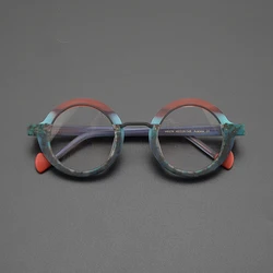 Patchwork color frosted round myopia glasses frame high quality fashion literary personality retro niche designer optical glasse