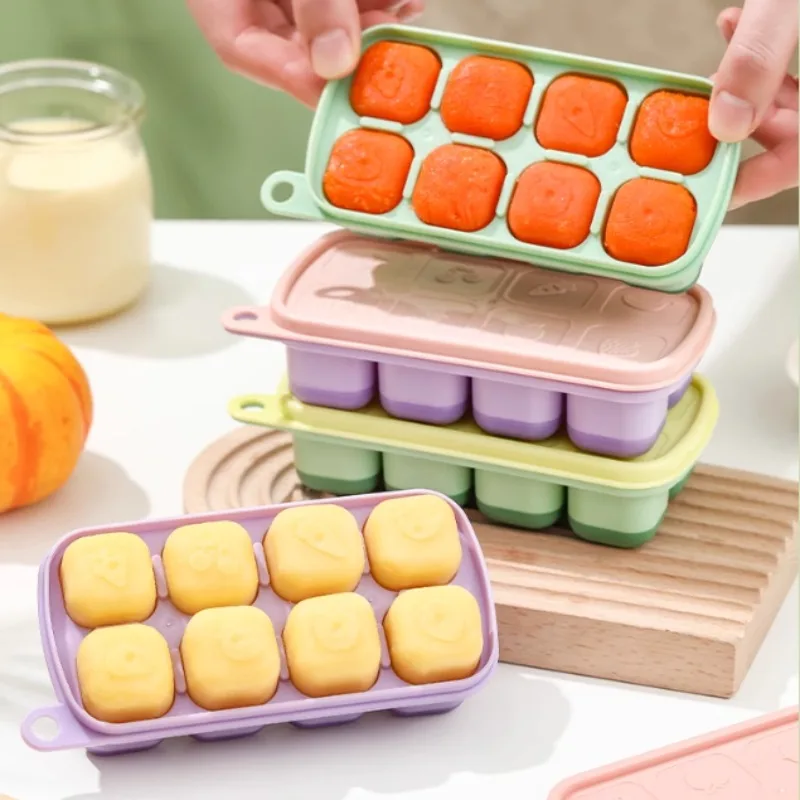"Bandejas para cubitos de hielo de silicona ecológicas, moldes para congelador sin BPA de calidad alimentaria con tapas, almacenamiento reutilizable a prueba de fugas, comida para bebés"
