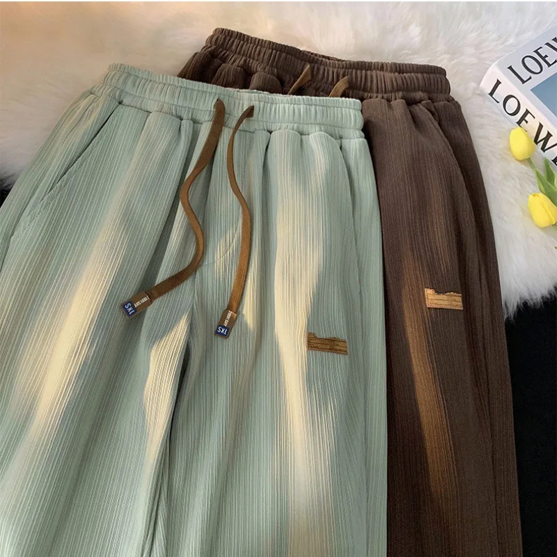 Pantalones rectos de verano para hombre, pantalones de pierna ancha informales, pantalones de estudiante Harajuku, pantalones de calle alta, pantalones de chándal de Hip Hop para hombre