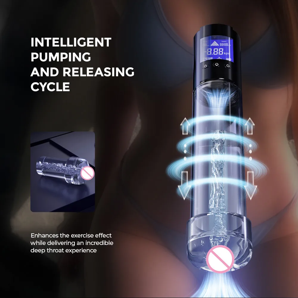 Male Vacuum Pump Penis Pump LCD Erector Stretching Trainer Masturbation Airplane Cup Male Exercise Enlarger Adult Sex Products