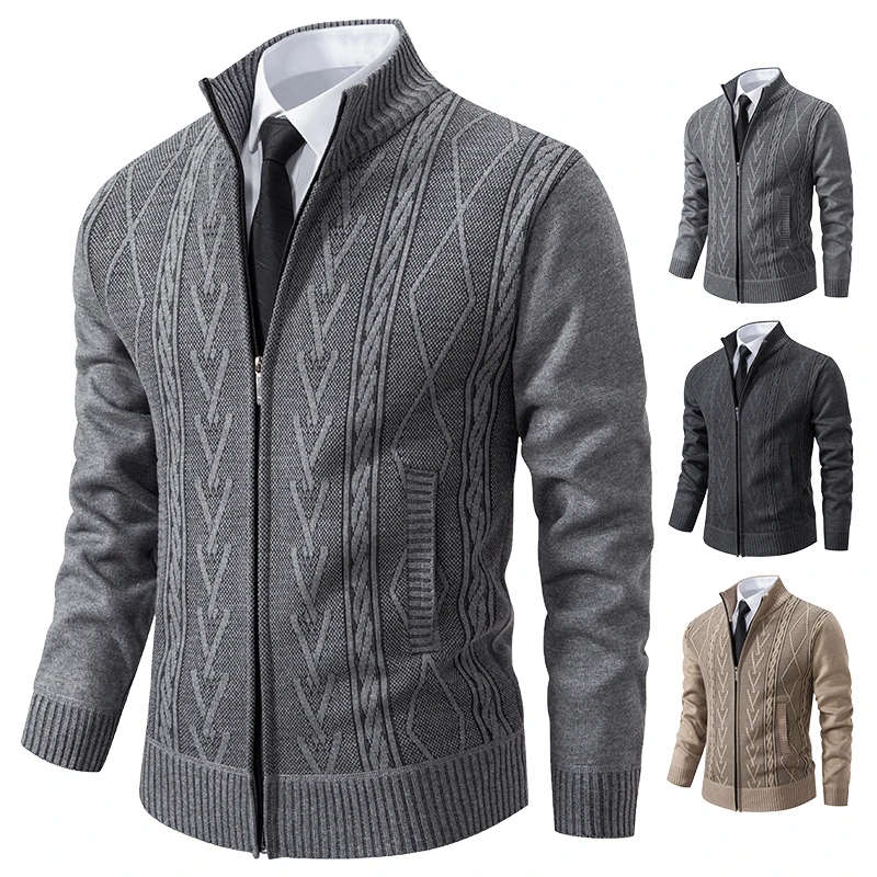 

Autumn Winter Knitted Sweater Coat Men New Cashmere Padded Cardigan Men Business Casual Cardigans Men's Zip Up Knit Sweatercoat