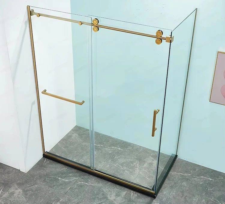 Rectangular gold stainless steel frameless shower door tempered glass shower room