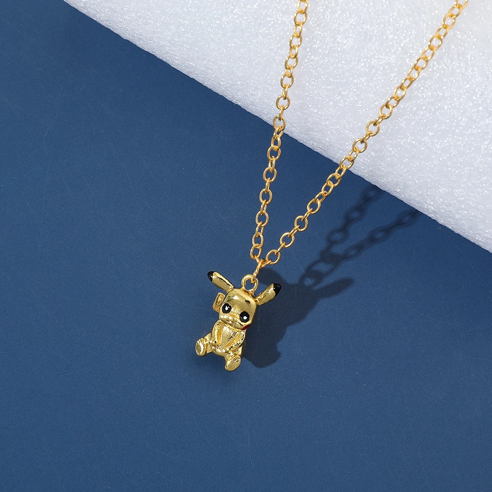 Anime Pokemon Pikachus Necklace Kawaii Pikachu Model Pendant Neck Chain Simple Gold Color Necklace for Girl Accessories