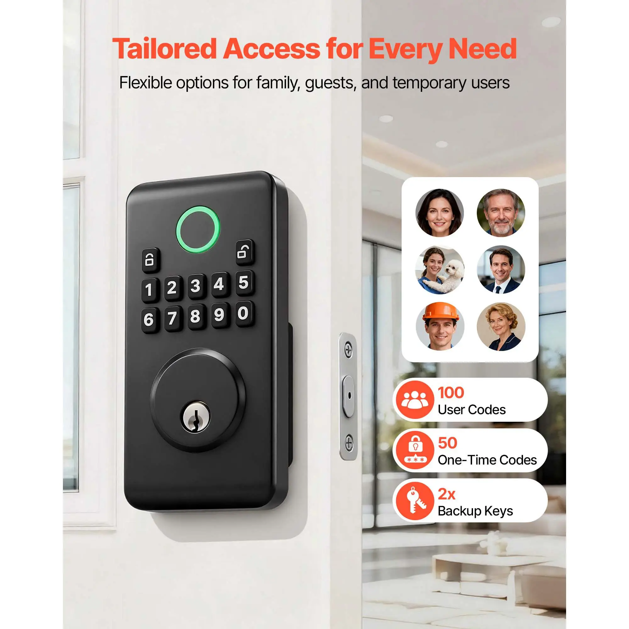 Keyless Entry Door Lock, Electronic Deadbolt with Customizable User Codes, Pioneering Easy-Grip Design, Keyed Entry, Auto Lock