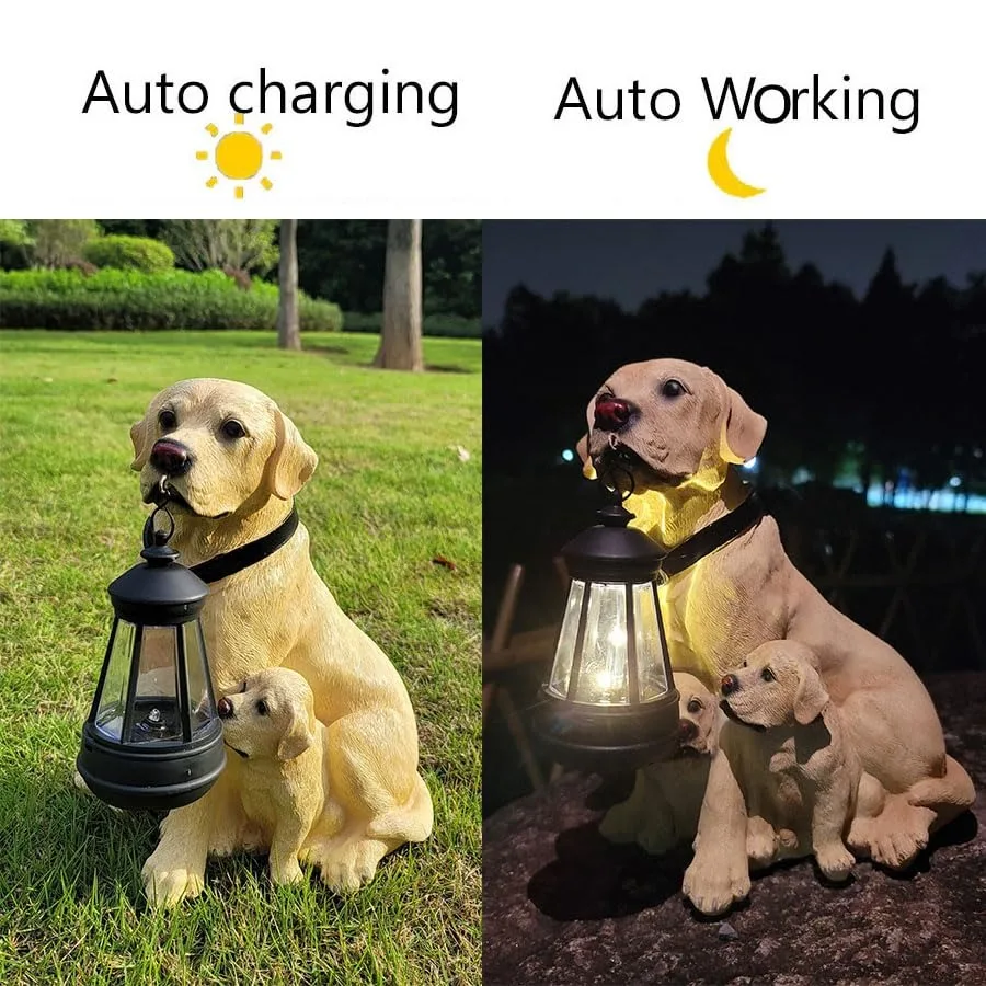 Garden Statues Dog Solar Hanging Light Courtyard Resin Simulated Handicraft Dog Statue Ornament Garden Yard Entrance Decoration