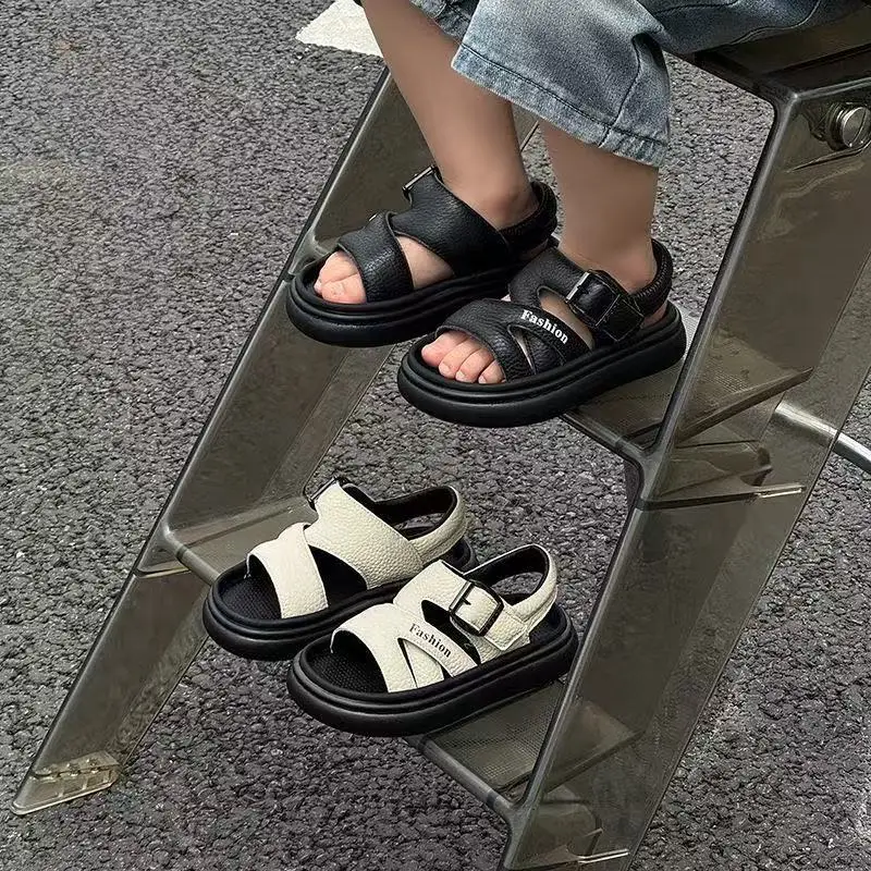 

Kids Platform Sandals Summer Woven Boys Girls Casual Shoes Simple Outdoor Beach School Children's Hollow-out Sandals Hook Loop