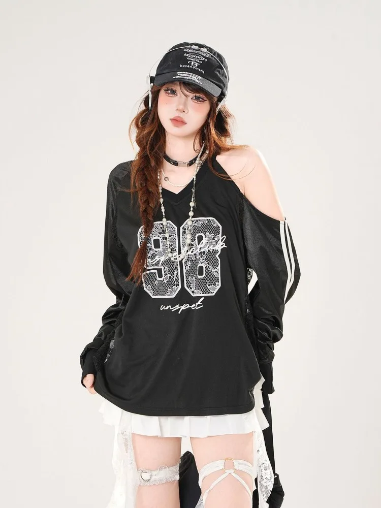 

Japan Korean Style Casual All-match T-shirts Autumn Loose Long Sleeve Sweatshirt Women Fashion Vintage Lace Patchwork Tops