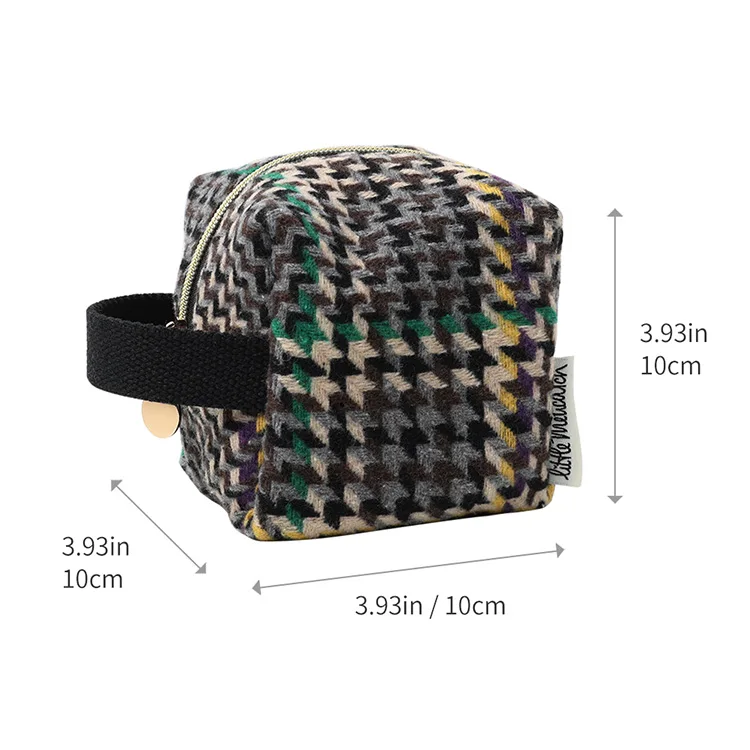 Geometric Cube Bag Metal Zipper Handle Fabric Brushed Creative Twill Square Wave Pattern Storage Bag Small Cosmetic Bag