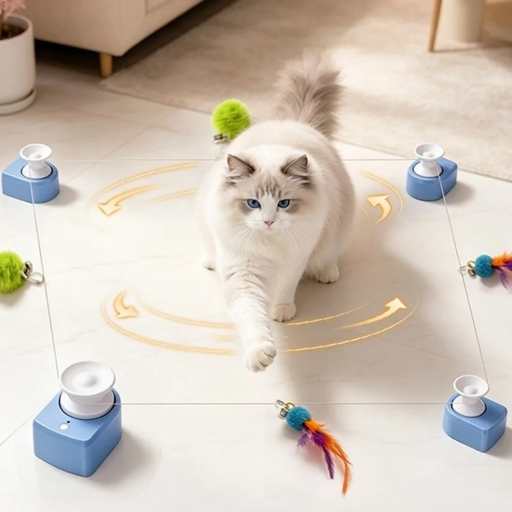 Automatic Cat Race Toy Adjustable Speed USB Rechargeable Cat String Chasing Toy Wireless with Suction Cup Interactive Cat Toy