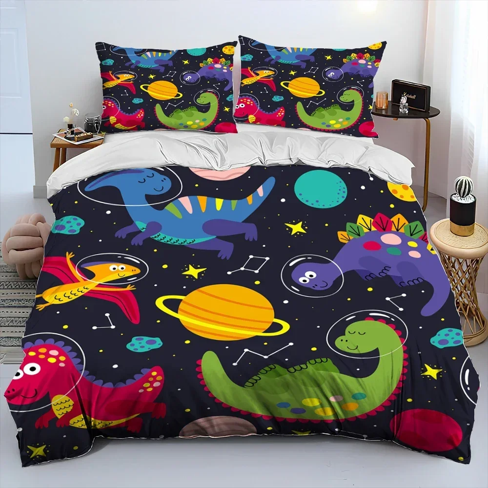 Cartoon Dinosaur Space Cute Dino Children Gift Comforter Bedding Set,Duvet Cover Bed Set Quilt Cover Pillowcase,king Queen Size