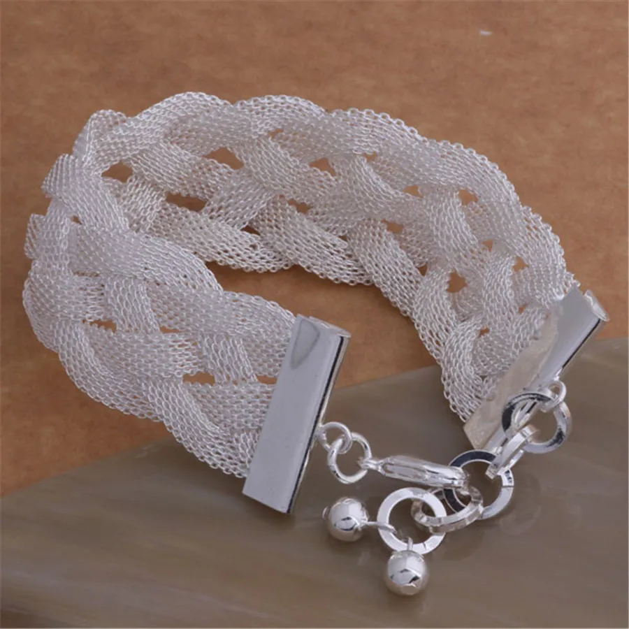 925 Sterling Silver Women Lady Cute Vintage Mesh Weave Bracelets New Listings High Quality Fashion Jewelry Christmas Gifts