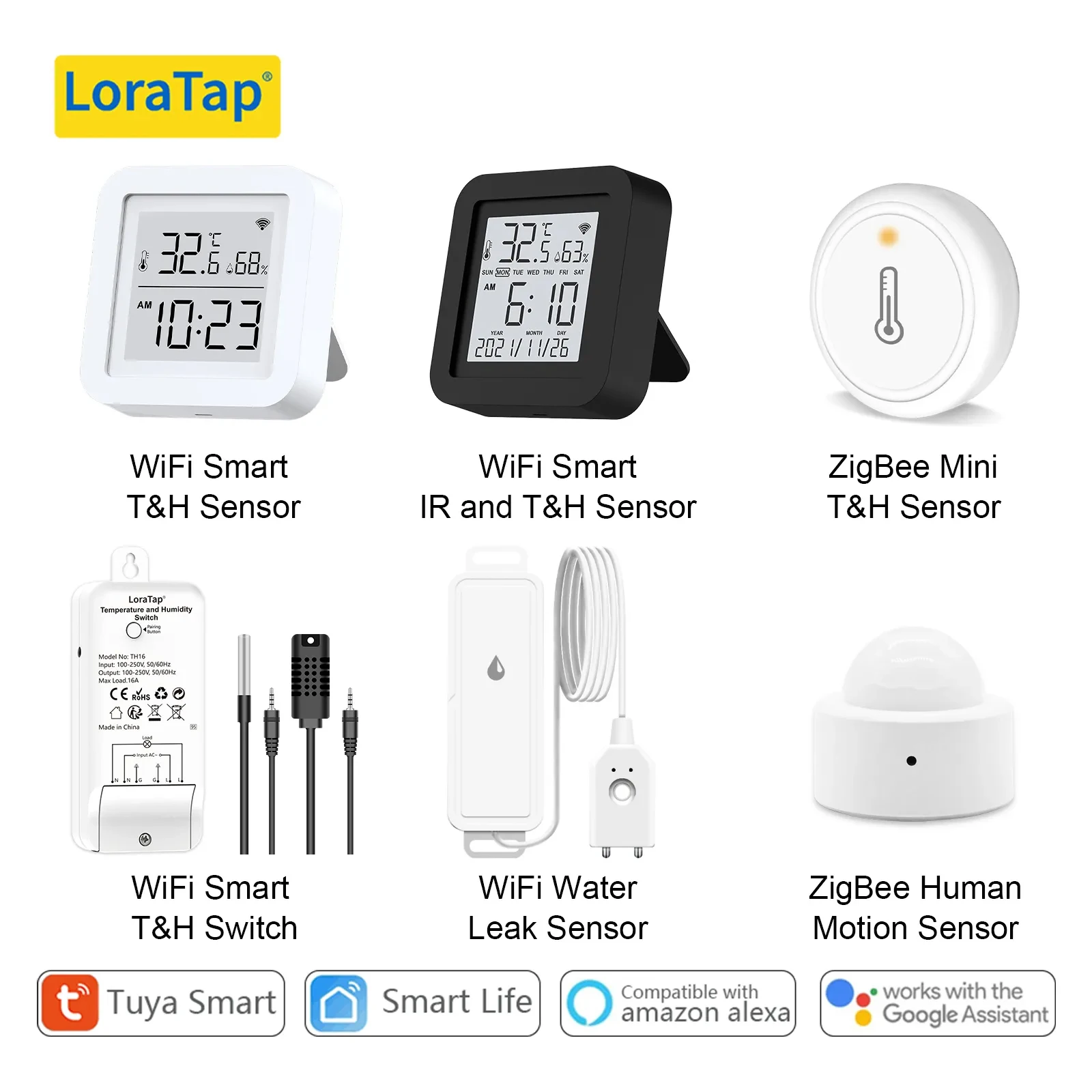 

LoraTap Tuya Smart Life Sensor Series продукт для окон и дверей H & T Сигнализация утечки воды IR оповещение о безопасности