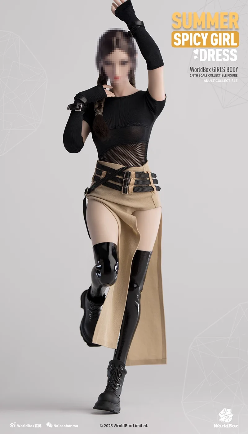 Worldbox 1/6 مقياس CA012 شبكة شق تنورة منخفضة الخصر الجوارب الملابس التمهيد نموذج صالح 12 ''أنثى الجندي عمل الشكل الجسم الدمى لعبة #3