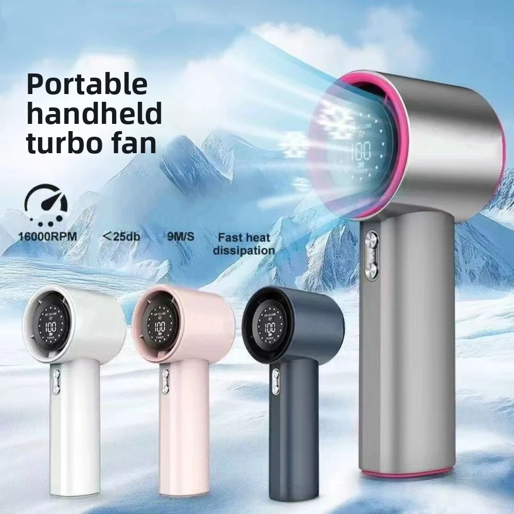 Small Mini Portable Fan LED Display Adjustable Handheld Turbo Fan Strong Wind Ultra-quiet USB Rechargeable Fan Travel Camping