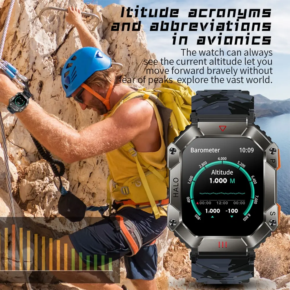 GEJIAN-reloj inteligente militar para hombre, accesorio de pulsera resistente al agua Ip68 con GPS, llamadas por Bluetooth y voz ia de 2,0 pulgadas, compatible con Android e IOS