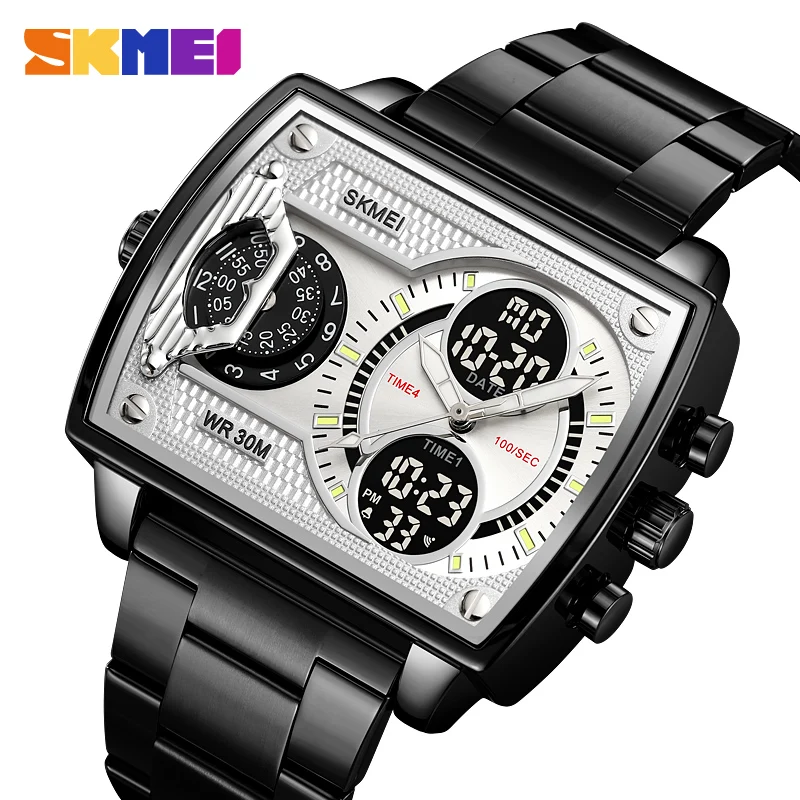 Skmei Dual Movement 4 Time Sport Wristwatch Mens Waterproof Electronic Watches Montre Homme Shockproof Digital Men Watch 2229