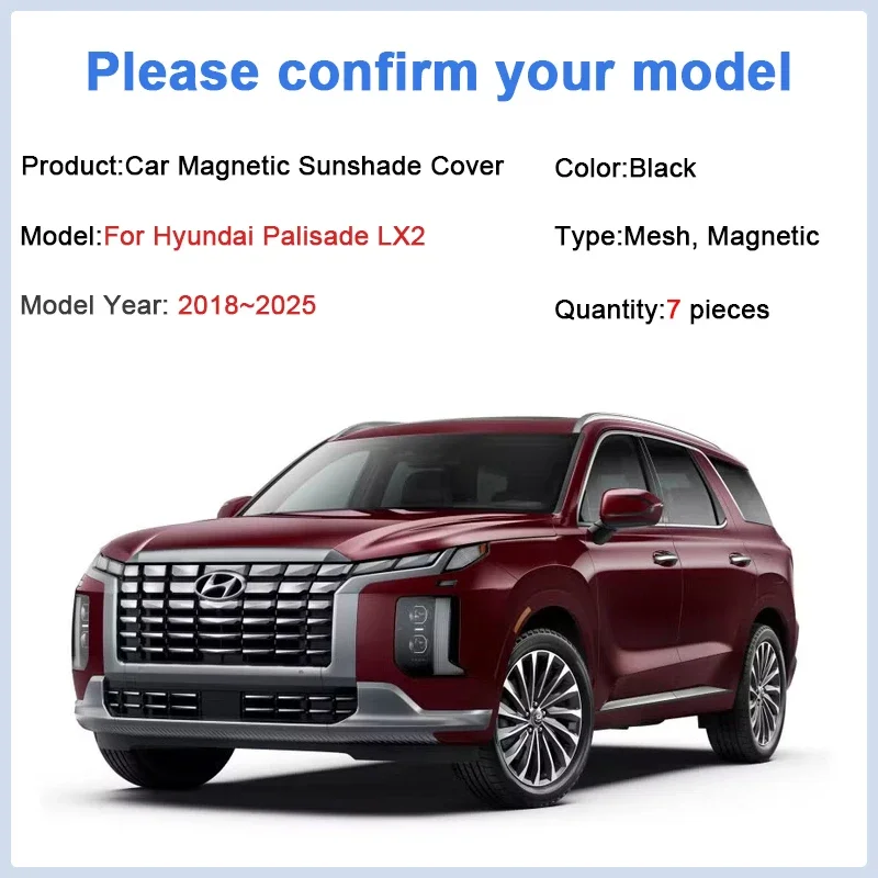 

Car Mesh Magnetic Sunshade For Hyundai Palisade LX2 Santa Fe XL 2020~2025 Sun Shade Window Curtain Visor Anti UV Car Accessories