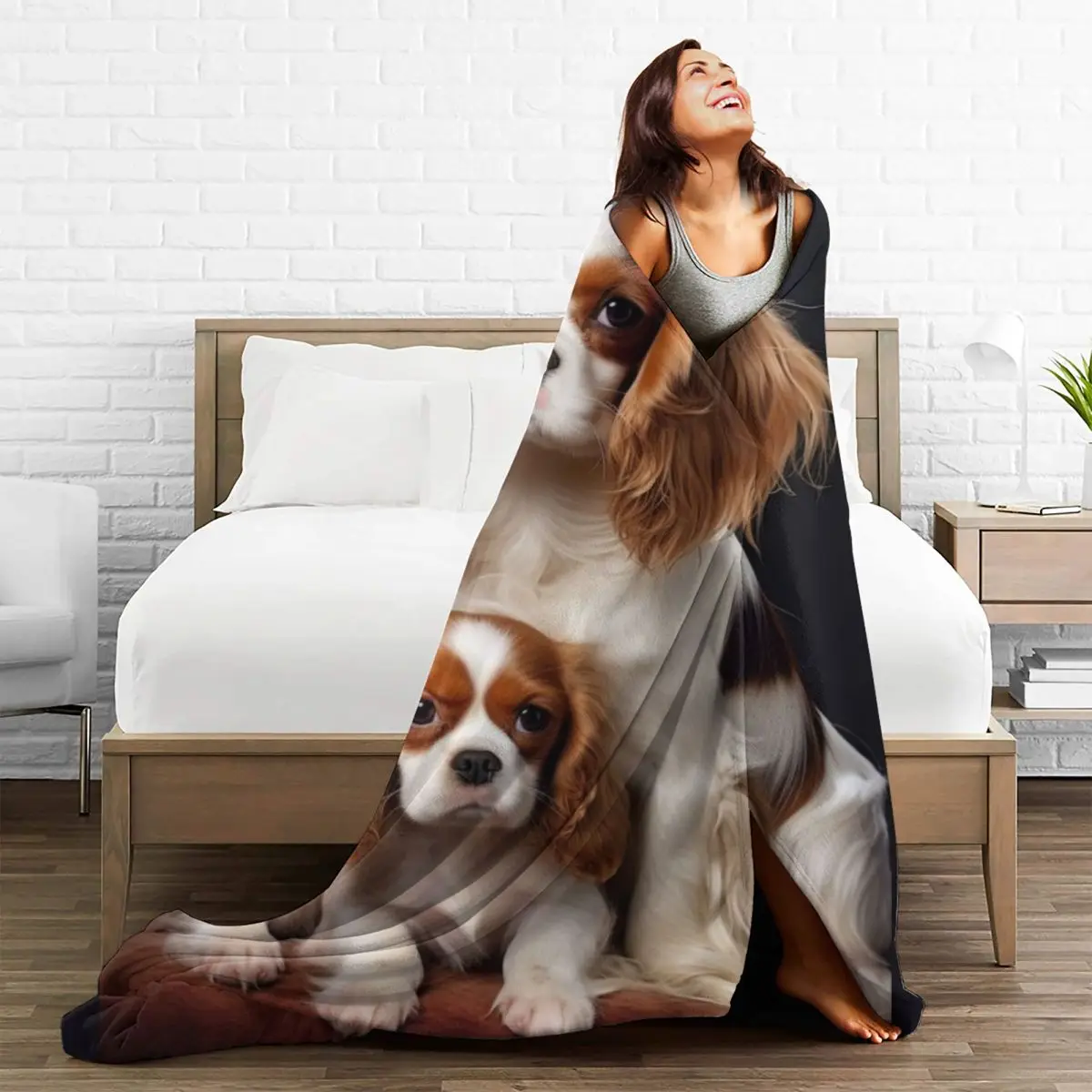 Cavalier King Charles Spaniel Blankets Dog Camping Flannel Throw Blanket Soft Warm Couch Chair Custom Bedspread Gift