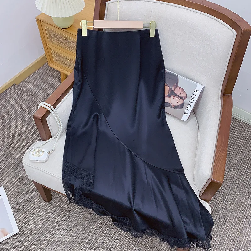 

Asymmetrical Double-Sided Silk Faille Fi Tail f Skirt Ele Commute Sle High Waist Polyester Fiber Daily Wear