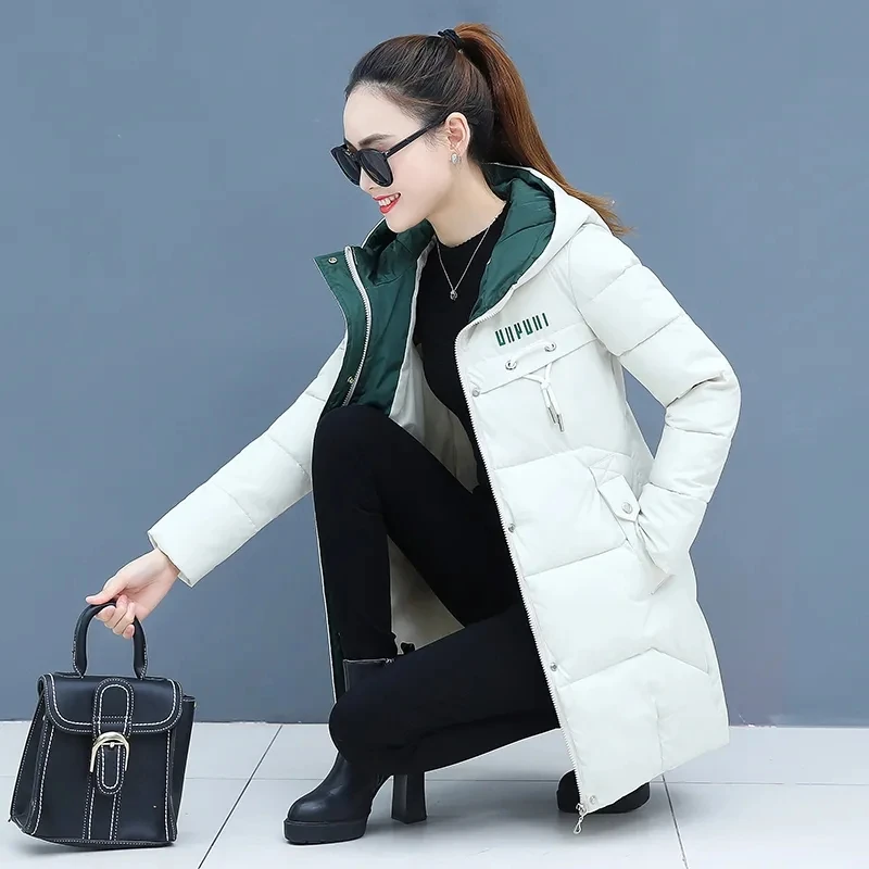 

2023 New Winter Women Cotton Coat Fashion Thicken Hooded Parkas Coat Loose Down Padded Jacket Women's Warm Long Basic Coat