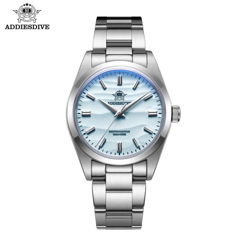 

ADDIESDIVE 36mm Men's Luxury Watch Stainless Steel Bubble Mirror Pot Cover Glass 10Bar Diving relogios masculino Quartz watches