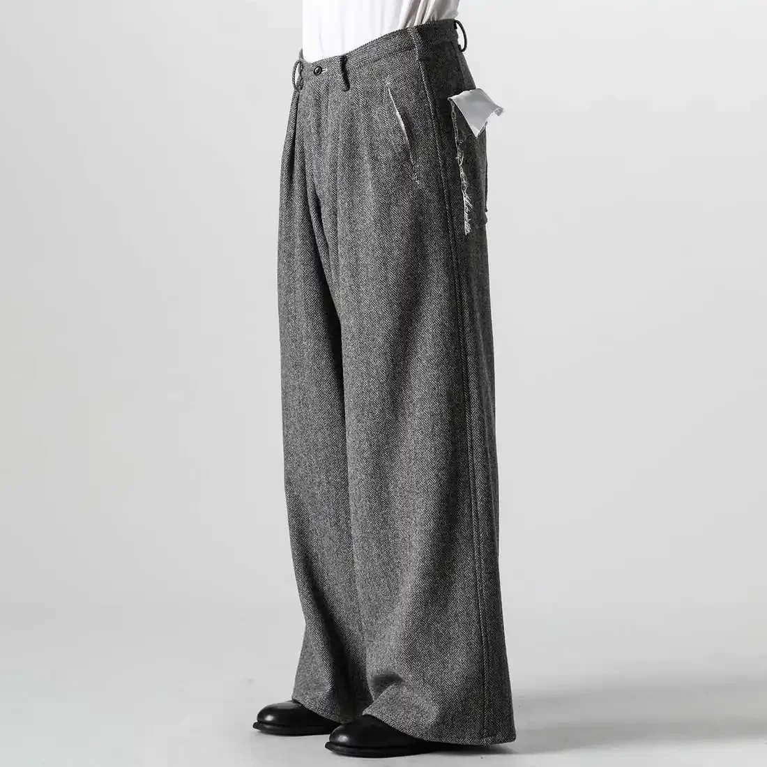 تصميم حافة بيضاء مكشوفة بجيب YOJI OOAK، سروال كاجوال عالي الخصر وسيم ونحيف مستقيم الساق للرجال #2