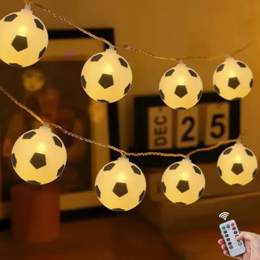 

String Battery Operated 6.8Ft LED Football Decor with Timer and 8 Modes, Indoor Outdoor Sports Themed Party Decor for Christmas