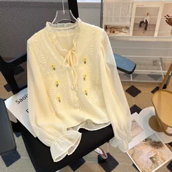 Western-style Age Reducing Long Sleeved Shirt for Women's Spring Autumn Lazy Style Chic Knitted Vest Top Two-piece Set for Women