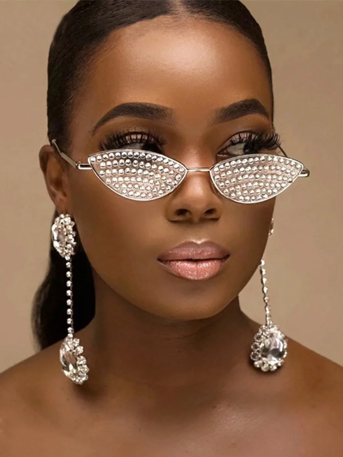 

1PC Cat Eye Small Frame Full Rhinestone Personalized Fashion Glasses Versatile Retro Women's Glasses Shining Accessories Fashion