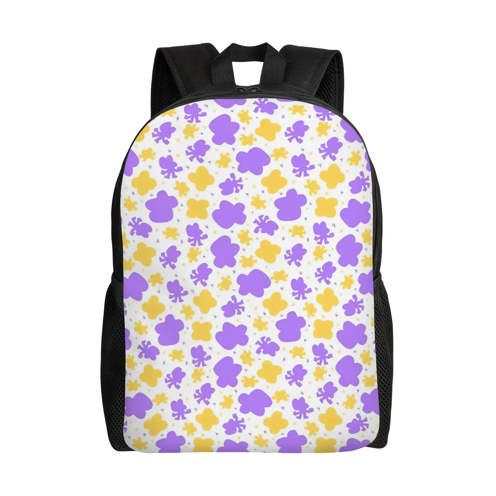 

Men's and women's fashion backpacks, purple and yellow BFB patterns (hearts, flowers, bows, stars) - light purple and yellow