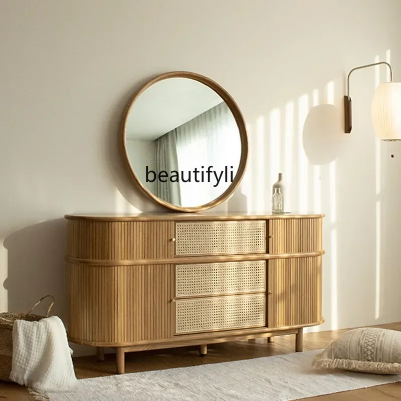 M182 White Oak Shutter Rattan Chest of Drawers Nordic Retro B & B Side Cabinet Black Walnut TV Cabinet