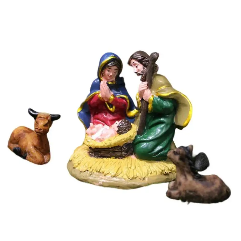 Christmas Nativity Scene Jesus Born Figurine Sculpture Resin Christmas Figures Decorative Table Centerpiece For Entrance Cafe